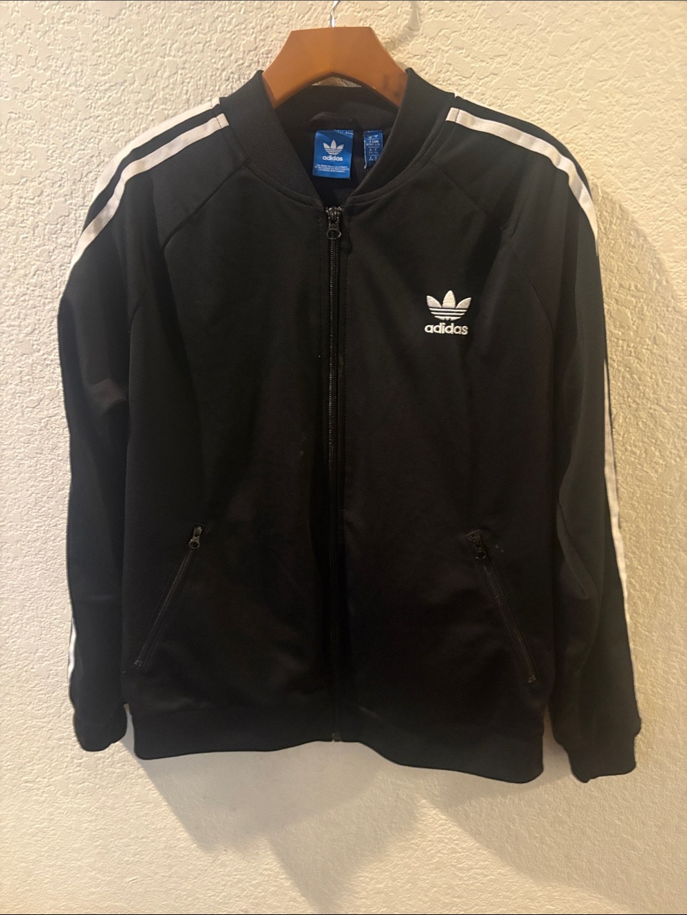 adidas Black Track Jacket with White Stripes